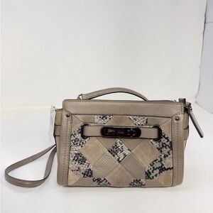 Coach Swagger Patchwork Leather Suede Exotic Embossed Satchel w/ Strap Bag